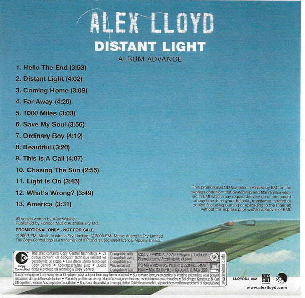Alex Lloyd : Distant Light (CD, Advance, Album, Copy Prot., Promo)