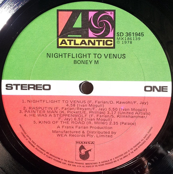 Boney M. : Nightflight To Venus (LP, Album, Gat)
