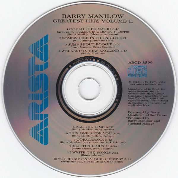 Barry Manilow : Greatest Hits Volume II (CD, Comp, RM)