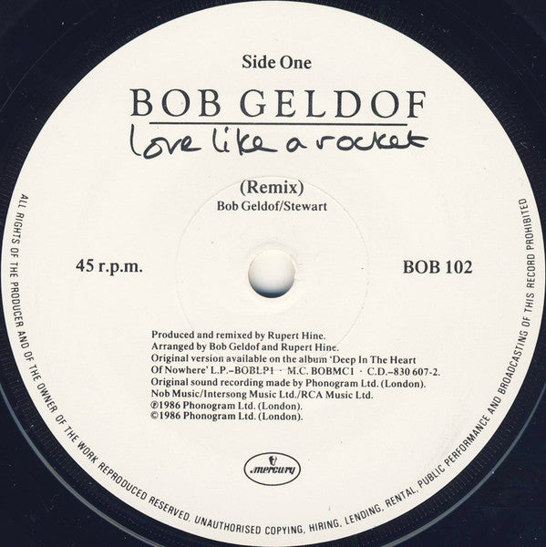 Bob Geldof : Love Like A Rocket (7", Single)