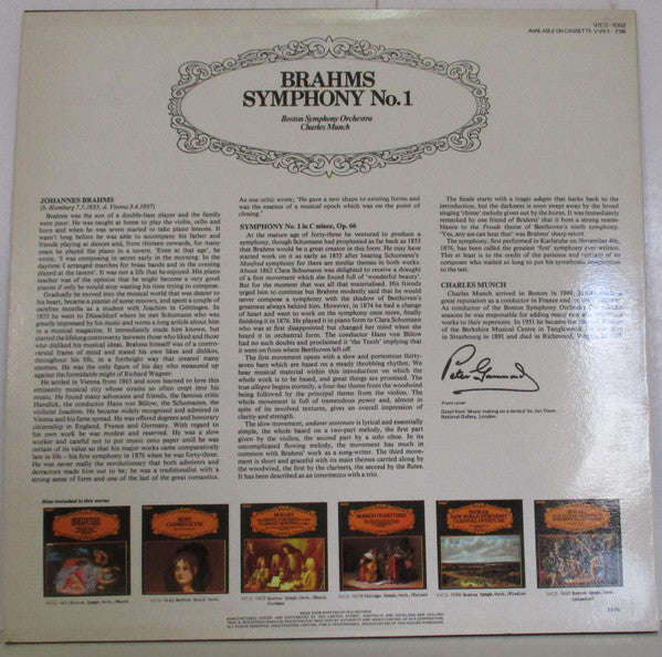 Johannes Brahms, Boston Symphony Orchestra, Charles Munch : Symphony No. 1 In C Minor (LP)