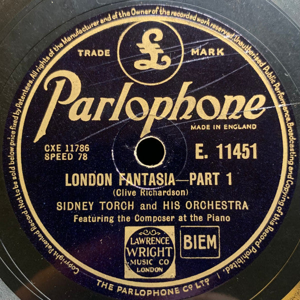 Sidney Torch & Orchestra : London Fantasia (Shellac, 12", RP, DT)
