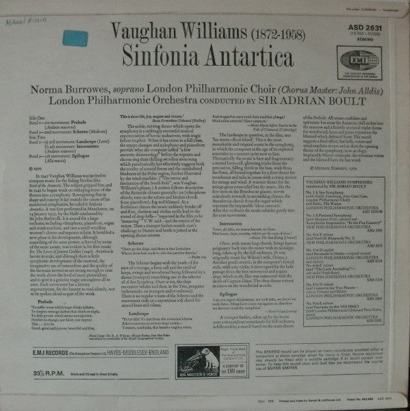 Ralph Vaughan Williams, Norma Burrowes, London Philharmonic Choir, London Philharmonic Orchestra, Sir Adrian Boult : Sinfonia Antartica (LP)