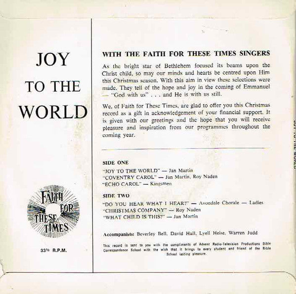 Faith For These Times Singers : Joy To The World (7")