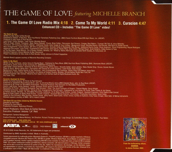 Santana Featuring Michelle Branch : The Game Of Love (CD, Maxi, Enh)