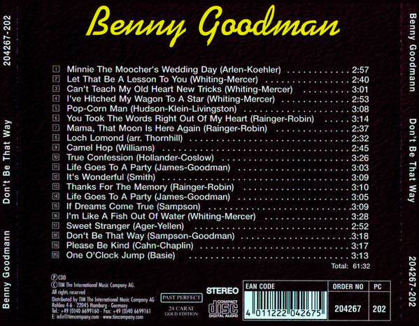 Benny Goodman : Don't Be That Way (CD, Comp)