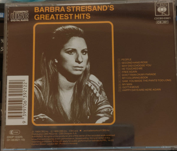Barbra Streisand : Barbra Streisand's Greatest Hits (CD, Comp, RE)