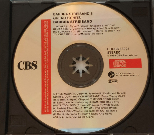 Barbra Streisand : Barbra Streisand's Greatest Hits (CD, Comp, RE)