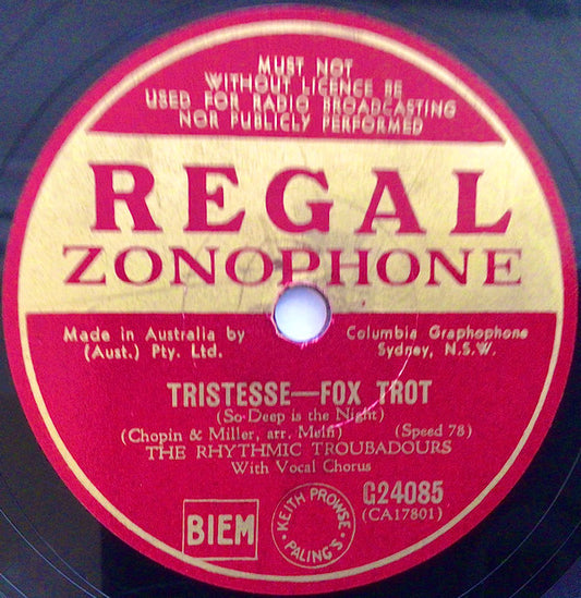 The Rhythmic Troubadours / Jack White & His Band* : Tristesse / In An Old Dutch Garden (Shellac, 10")