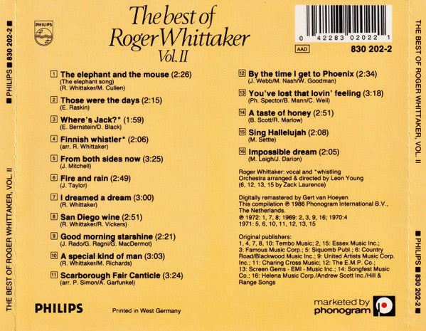 Roger Whittaker : The Best Of Roger Whittaker Vol. II (CD, Comp)
