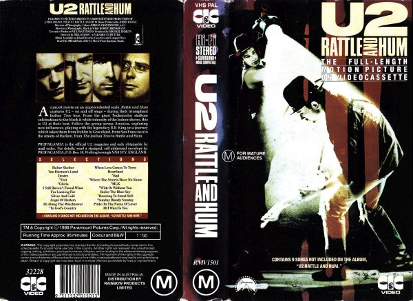 U2 : Rattle And Hum (The Full Length Motion Picture On  Videocassette) (VHS, RE, PAL)