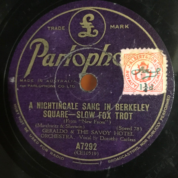 Geraldo And His Orchestra : A Nightingale Sang In Berkeley Square (Shellac, 10")