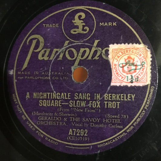 Geraldo And His Orchestra : A Nightingale Sang In Berkeley Square (Shellac, 10")