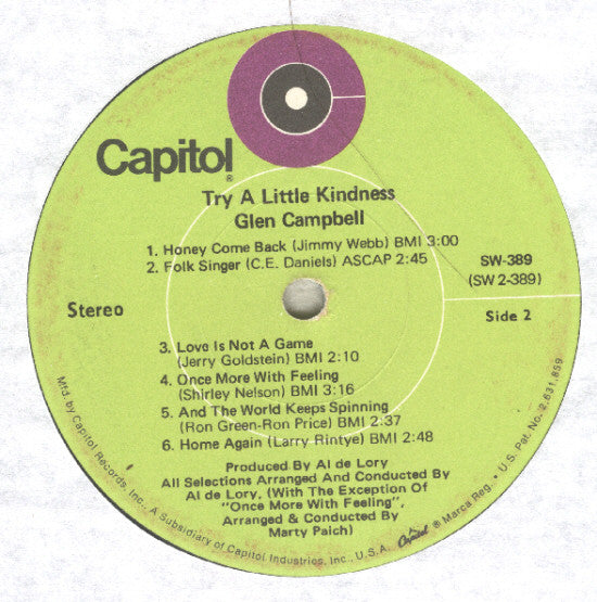Glen Campbell : Try A Little Kindness (LP, Album, Win)