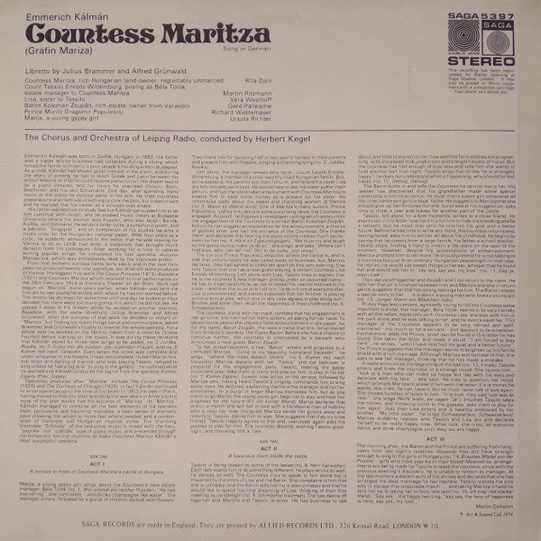 Emmerich Kalman* : "Countess Maritza" (LP, Ed )