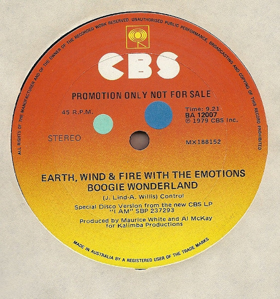 Earth, Wind & Fire With The Emotions : Boogie Wonderland (12", Promo)