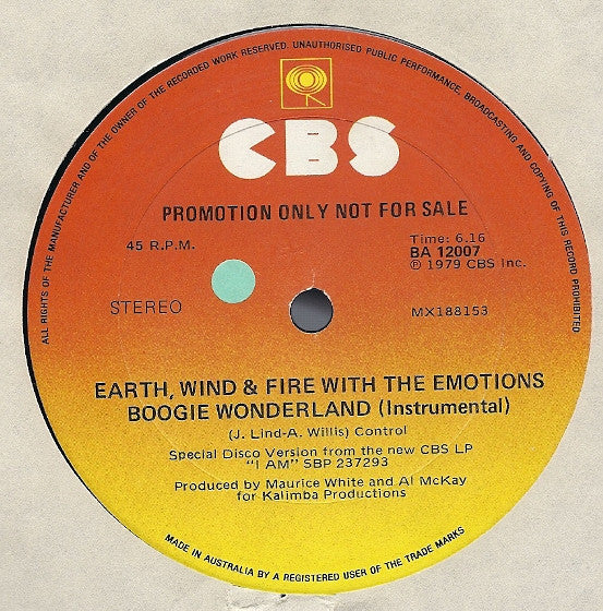 Earth, Wind & Fire With The Emotions : Boogie Wonderland (12", Promo)