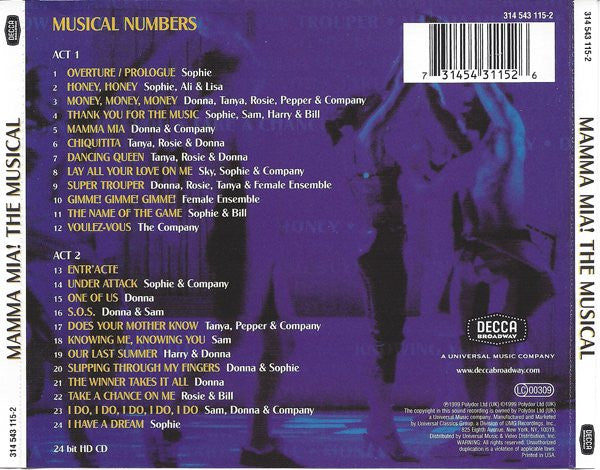 Benny Andersson And Björn Ulvaeus'* : Mamma Mia! - The Musical Based On The Songs Of ABBA (Original Cast Recording) (HDCD, Album, RE)
