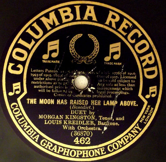 Morgan Kingston And Louis Kreidler : The Moon Has Raised Her Lamp Above / Mimi's So Fickle-Hearted (Shellac, 12", 80 RPM)