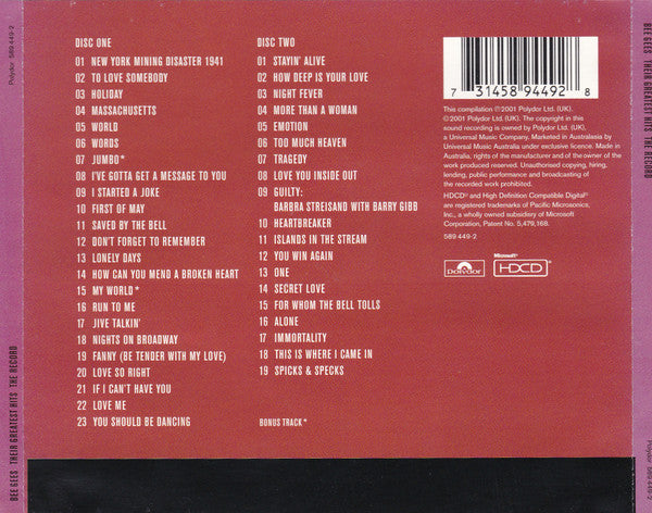 Bee Gees : Their Greatest Hits (The Record) (2xHDCD, Comp)