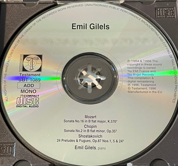 Emil Gilels : Mozart. Chopin. Shostakovich (CD, Comp, Mono)
