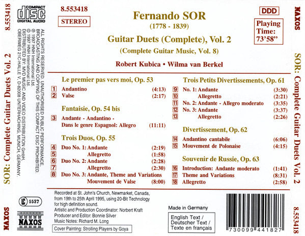 Sor* - Robert Kubica • Wilma van Berkel : Guitar Duets (Complete), Vol. 2 (CD, Album)