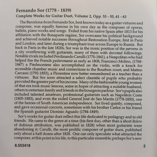 Sor* - Robert Kubica • Wilma van Berkel : Guitar Duets (Complete), Vol. 2 (CD, Album)