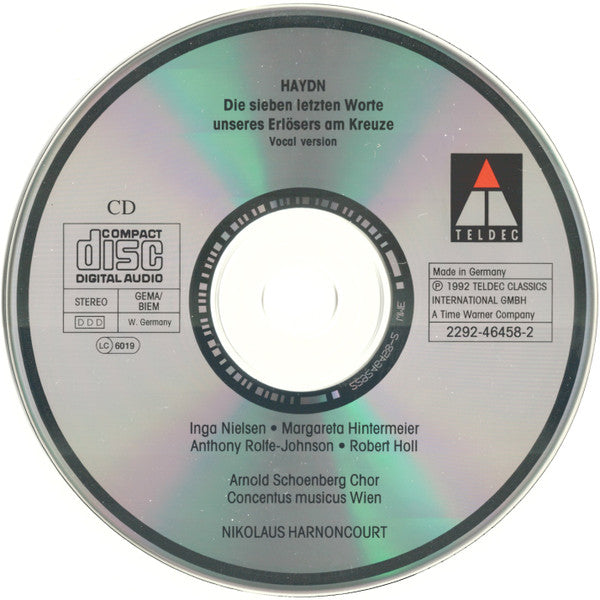 Haydn* – Nielsen•* · Hintermeier* · Holl* · Rolfe-Johnson* · Arnold Schoenberg Chor · Concentus Musicus Wien · Harnoncourt* : Die Sieben Letzten Worte Unseres Erlösers Am Kreuze (CD, Album, RP)