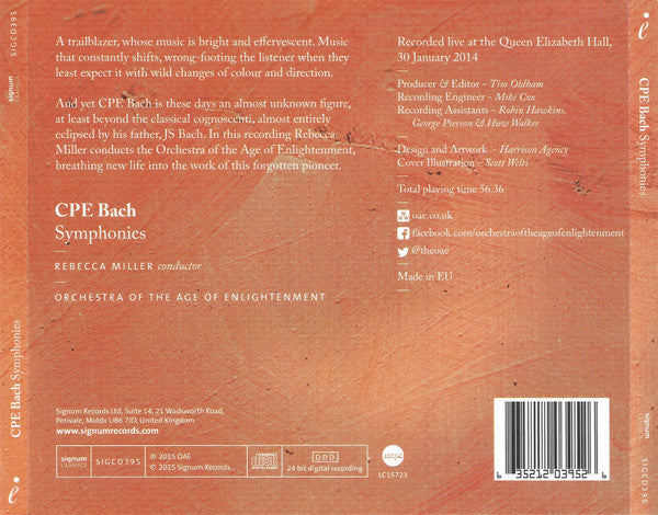 Carl Philipp Emanuel Bach – Orchestra Of The Age Of Enlightenment, Rebecca Miller : Symphonies (CD, Album)