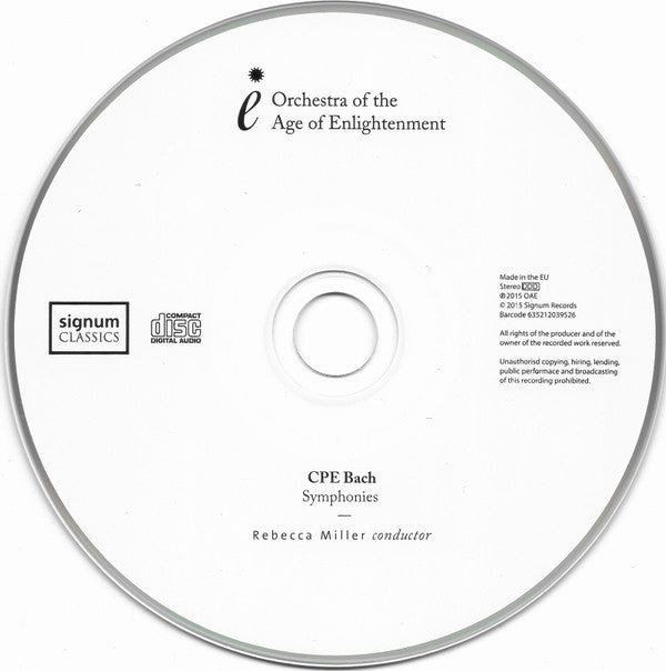 Carl Philipp Emanuel Bach – Orchestra Of The Age Of Enlightenment, Rebecca Miller : Symphonies (CD, Album)