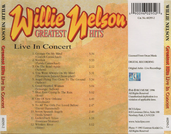 Willie Nelson : Greatest Hits Live In Concert (CD, Comp)
