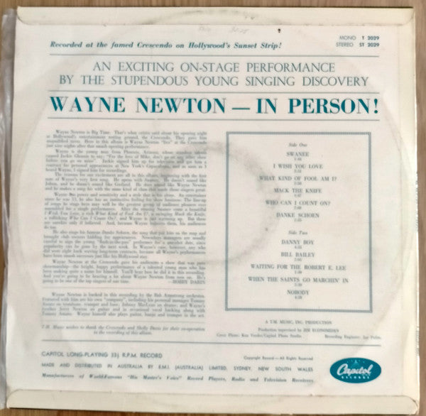 Wayne Newton : In Person! (LP, Album, Mono)