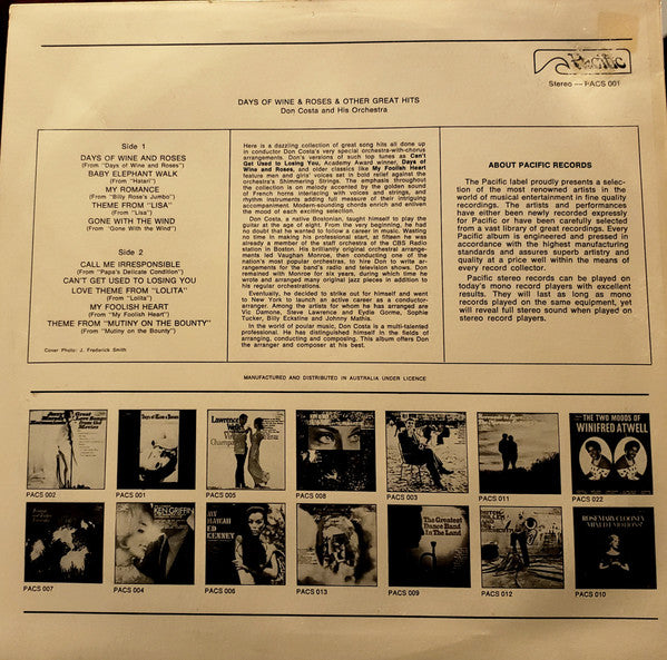 Don Costa Orchestra : Days Of Wine And Roses & Other Great Hits (LP, Album)