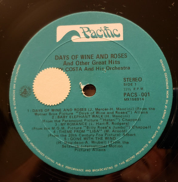 Don Costa Orchestra : Days Of Wine And Roses & Other Great Hits (LP, Album)