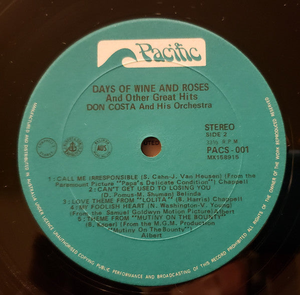Don Costa Orchestra : Days Of Wine And Roses & Other Great Hits (LP, Album)