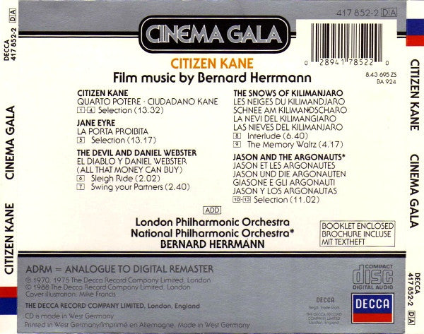 Bernard Herrmann : Citizen Kane (Film Music By Bernard Herrmann) (CD, Comp, RM)