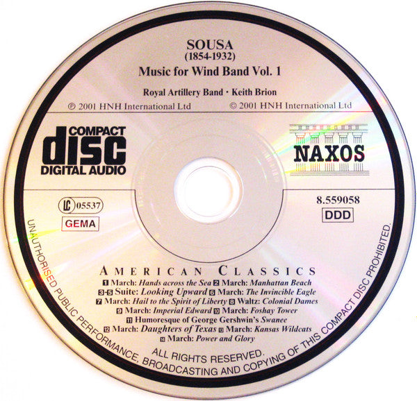 John Philip Sousa, Royal Artillery Band*, Keith Brion : Music For Wind Band, Volume 1 (CD, Album)