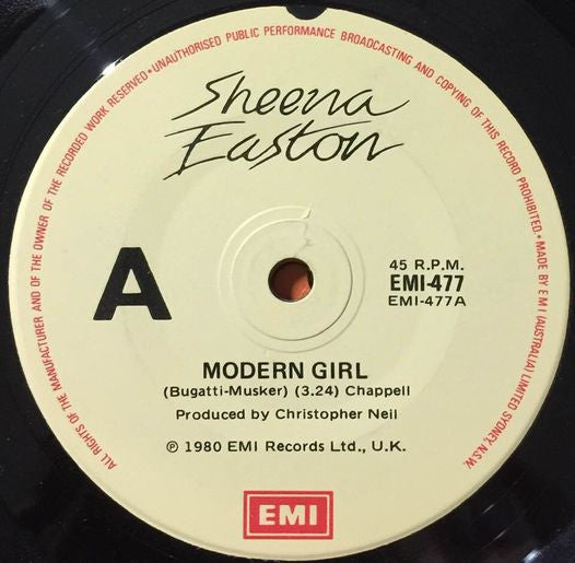 Sheena Easton : Modern Girl (7", Single, RP)