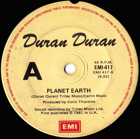Duran Duran : Planet Earth (7", Single)