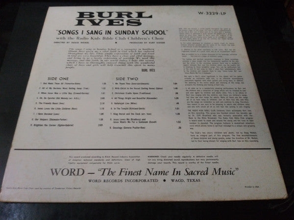 Burl Ives : Songs I Sang In Sunday School (LP, Album, Mono)