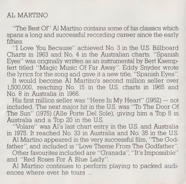 Al Martino : The Best Of Al Martino (CD, Comp)