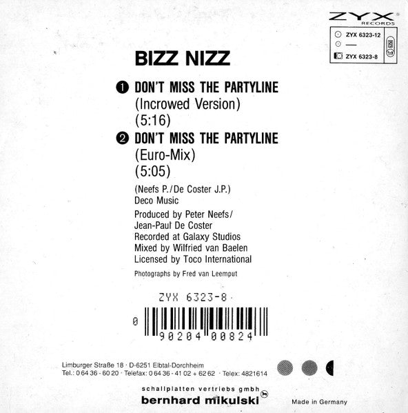Bizz Nizz : Don't Miss The Partyline (CD, Maxi)
