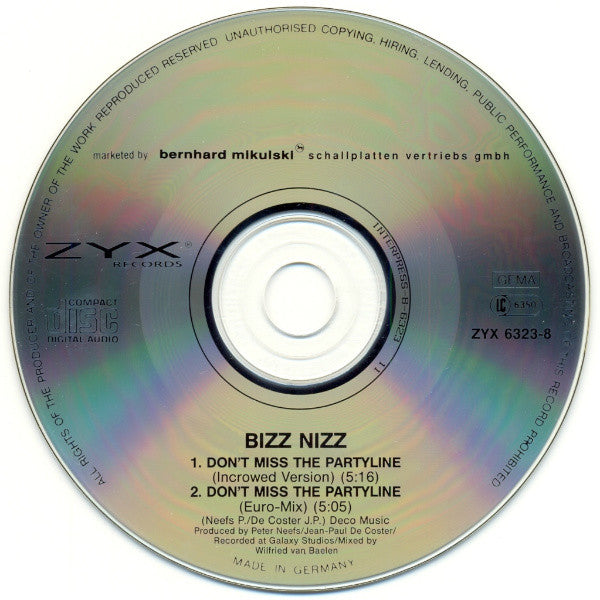 Bizz Nizz : Don't Miss The Partyline (CD, Maxi)