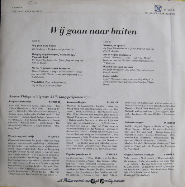 De Piccolino's, De Jonge Flierefluiters, Marcel Thielemans, Vrij En Blij, Peter de Boorder, Kinderkoor "De Merels", Sweet Sixteen (2) : Wij Gaan Naar Buiten (10", Album)