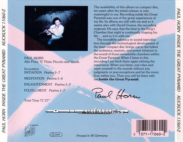 Paul Horn : Inside The Great Pyramid (CD, Album, RE)