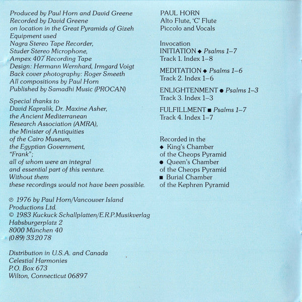 Paul Horn : Inside The Great Pyramid (CD, Album, RE)