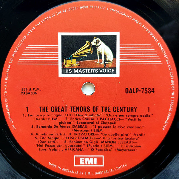 Various : Great Tenors Of The Century (LP, Comp, Mono)