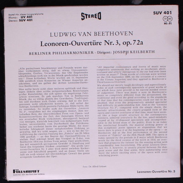 Ludwig van Beethoven : Leonoren-Ouvertüre Nr. 3 Op. 72a (7")