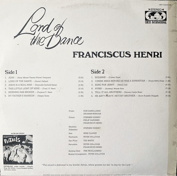 Franciscus Henri : Lord Of The Dance (LP, Album)