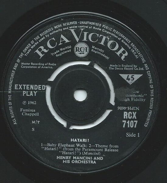 Henry Mancini : Howard Hawk's Hatari! - Music From The Paramount Motion Picture Score (7", EP)